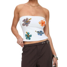 (L, White) Débardeurs brodés fleurs été streetwear.