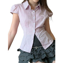 (L, Purple) Chemise femme ajustée, été idéale.