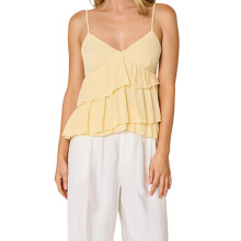 (M, Yellow) Damen Camisole-Oberteile mit Rüschen, ärmellos, Spaghettiträger, V-Ausschnitt, zum Binden am Rücken