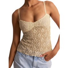 (M, Khaki) Women's Lace Camisoles Slim Fit Stylish Solid Lace Floral Sleeveless Spaghetti Straps Crop Tank Tops