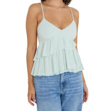 (M, Light Green) Women's Ruffle Cami Tops Sleeveless Spaghetti Strap V Neck Tie-up Back Camisole Tops