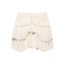 (L, Ivory) Women Mini Skirt, Elegant Pleated Layered Skirt Summer Skirt Streetwear for Club Party