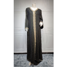 (L, Black) Robe abaya pour femme, élégante robe longue ample à manches longues et col en V ornée de patchwork bronzant, idéale au quotidien.