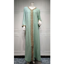 (XL, Green) Robe abaya pour femme, élégante robe longue ample à manches longues et col en V ornée de patchwork bronzant, idéale au quotidien.