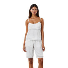 (S, White) Ensemble pyjama femme 2 pièces, débardeur sans manches en dentelle et short ample.