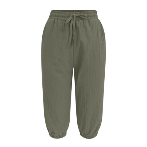 Dames capri broek effen elastische tailleband met grote 2