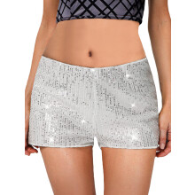 (L, Silver) Short à paillettes pour femme, taille basse, coupe slim brillante, idéal pour l'été, parfait pour les soirées et les sorties.