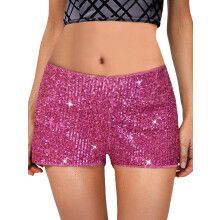(S, Fuchsia) Short à paillettes pour femme, taille basse, coupe slim brillante, idéal pour l'été, parfait pour les soirées et les sorties.