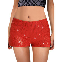 (S, Red) Short à paillettes pour femme, taille basse, coupe slim brillante, idéal pour l'été, parfait pour les soirées et les sorties.