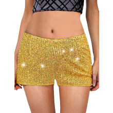 (M, Yellow) Short à paillettes pour femme, taille basse, coupe slim brillante, idéal pour l'été, parfait pour les soirées et les sorties.