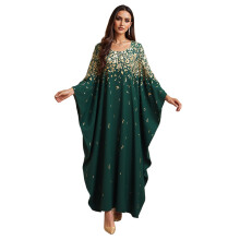 (One Size, Green) Robe abaya pour femme, imprimé floral, manches chauve-souris, manches longues, col rond, vêtement de prière, jilbab de Dubaï