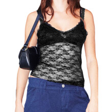 (L, Black) Pyjama camisole slim en dentelle pour femme, débardeur à bretelles spaghetti et col en V, style streetwear