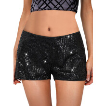 (M, Black) Short à paillettes pour femme, taille basse, coupe slim brillante, idéal pour l'été, parfait pour les soirées et les sorties.