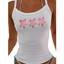 (S, Pink Flowers on White) Women's Basic Pajama Tops Comfort Floral Print Sleeveless Crop Camisole Sleep T-Shirt for Loungewear Sleepwear
