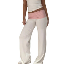 (XL, White) Dames sportbroek voor lente/zomer met elastische tailleband in contrasterende kleuren, rechte pijpen, loungebroek