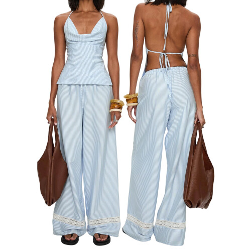 (M, Sky Blue) Γυναικείο καλοκαιρινό σετ παντελόνι, streetwear 1