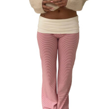 (S, Pink) Dames sportbroek voor lente/zomer met elastische tailleband in contrasterende kleuren, rechte pijpen, loungebroek
