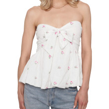 (L, White) Női Crop Tube felsők, masni elejű, virágmintás, váll nélküli, bandeau mintás, kismama ingek, hát nélküli