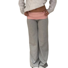 (XL, Gray) Dames sportbroek voor lente/zomer met elastische tailleband in contrasterende kleuren, rechte pijpen, loungebroek