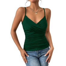 (M, Dark Green) Elegante, ärmellose Crop-Tops mit schmaler Passform und V-Ausschnitt für Damen – perfekt für den Sommer