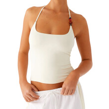(L, White) Women Beaded Halter Tops Summer Solid Color Tie up Backless Shirts for Streetwear Aesthetic Grunge Clothes