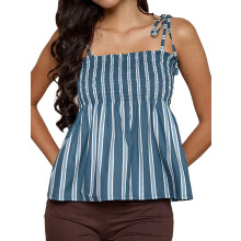 (S, Blue) Damen-Camisole, ärmelloses, rückenfreies, kariertes Oberteil zum Binden, Sommerweste für Party und Club
