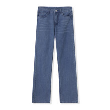 (M, Blue) Pantalones vaqueros holgados de primavera para mujer, de talle alto, pierna recta y corte recto, con bolsillos.