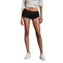 (S, Black) Shorty à volants superposés pour femme, taille basse, mini-short à nœud, à porter sous les robes d'été