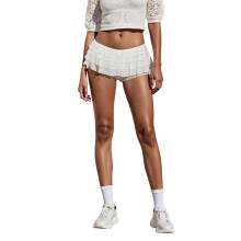 (M, White) Shorty à volants superposés pour femme, taille basse, mini-short à nœud, à porter sous les robes d'été