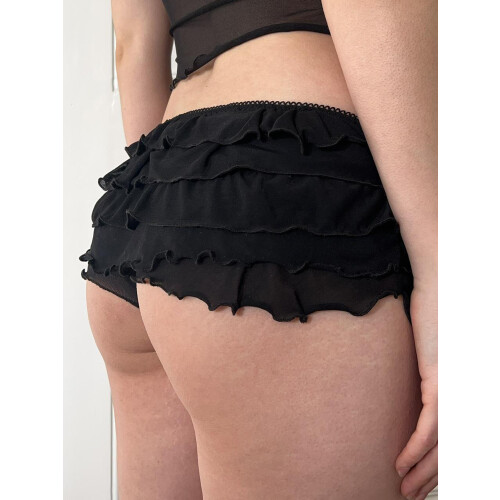 (S, Black) Γυναικεία σορτς με βολάν και φιόγκο για καλοκαίρι 2