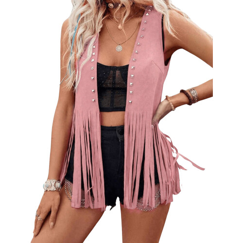 (S, Pink) Γυναικείο γιλέκο με χίπι στιλ