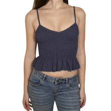(S, Blue) Women Camisoles Solid Color Ruffles Hem Casual Tank Tops Summer Fashion Sleeveless Tops Streetwear