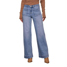 (M, Sky Blue) Pantalones vaqueros de pierna ancha para mujer, elegantes pantalones holgados de talle alto lisos con bolsillos, estilo streetwear.