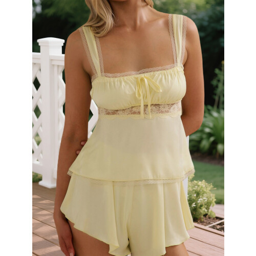 (S, Lemon Yellow) Γυναικείο σετ πιτζάμας 2 τεμάχια 2