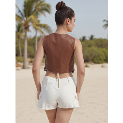 (XXL, Brown) Vestă din piele îmbrăcăminte western 2