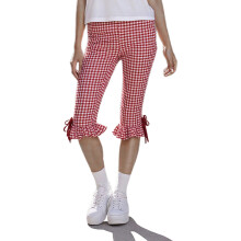(M, Pink) Leggings évasés pour femmes, pantalons capri, style décontracté, imprimé à carreaux, nœud charmant, coupe courte, tendance bootcut.