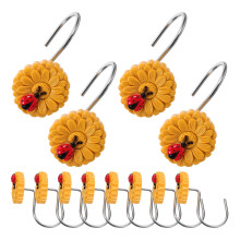 OUNONA Lot de 12 crochets de rideau de douche, motifs tournesol et coccinelle, anneaux de rideau de douche pour salle de bain