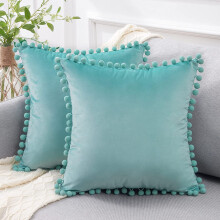 Fețe de pernă din catifea cu pompoane 45x45 cm (pachet de 2)