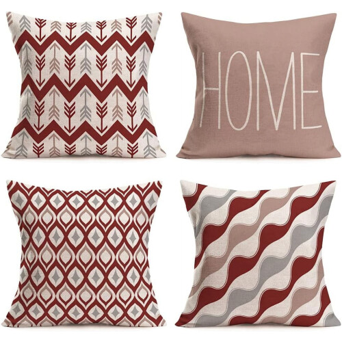 Set di 4 federe geometriche in cotone e lino, 50x50 cm.