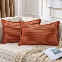 Housses de coussin en velours côtelé 12x20, lot de 2, orange brûlé style bohème, compatibles avec les coussins standards