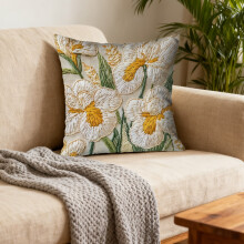Fodera per cuscino ricamata con girasoli, in poliestere, 45x45 cm (18x18 pollici)