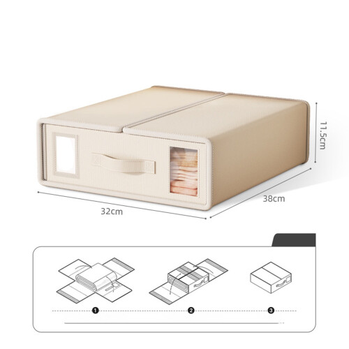 Foldable Bed Sheet Organizer with Window & Label, Under-Bed Storage Container with Handle – Beige, 1 Pack 2