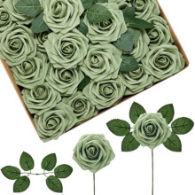 50 roses en mousse avec tiges vertes