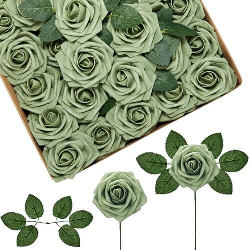 50 roses en mousse avec tiges vertes