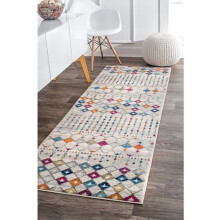 2x10 marockansk Blythe-matta, flerfärgad bleknad bohemisk design – fläckbeständig för sovrum, vardagsrum, matsal, hall, kontor, kök,