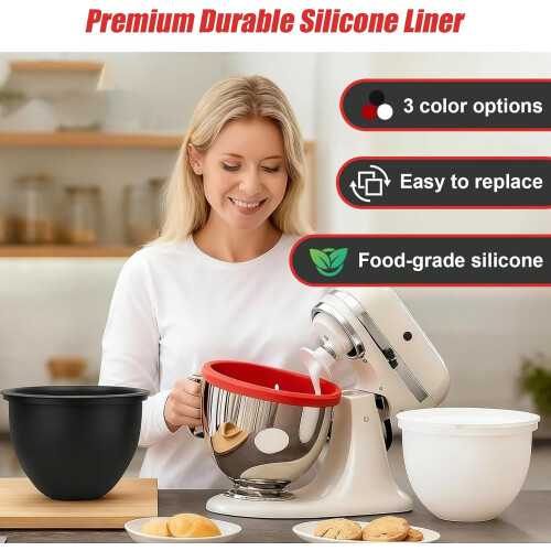 Ένθετο μπολ σιλικόνης για KitchenAid, συμβατό με μίξερ 5Qt με κλίση – Μαύρο 2