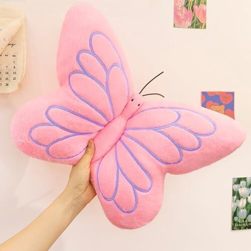 Coussin papillon 40 x 30 cm jaune en peluche douce 1