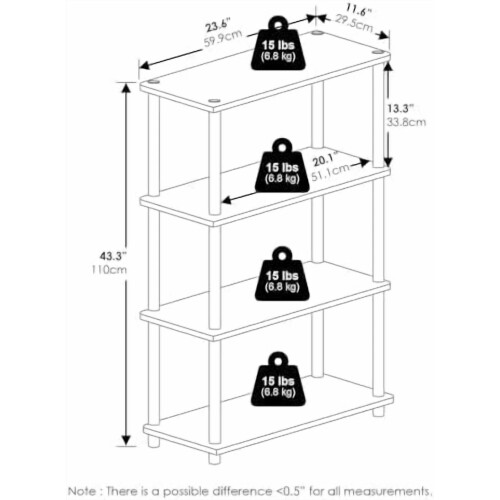 TURN-N-TUBE4-Tier Γωνιακό Ράφι Χωρίς Εργαλεία – Amber Pine, για Αποθήκευση σε Σαλόνι, Γκαράζ & 2
