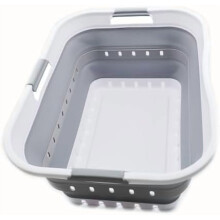 42L (11 gallon) Collapsible Plastic Laundry Basket - Foldable Pop Up Storage Container/Organizer - Space Saving Hamper/Basket (1, White/Grey)