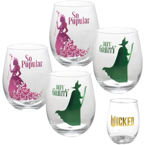 Σετ 4 ποτηριών κρασιού χωρίς κολόβωμα Wicked for Good, 18oz – Επίσημα αδειοδοτημένα, Glinda &